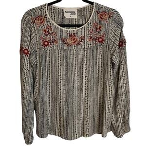 Savanna Jane Peasant Embroidered Top Long Sleeves Sz M Floral Boho